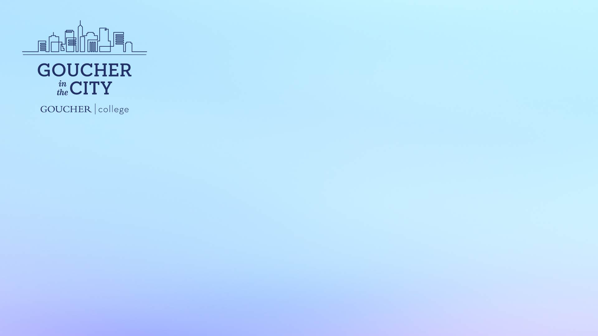 A blue and purple gradient with the Goucher in the City logo.
