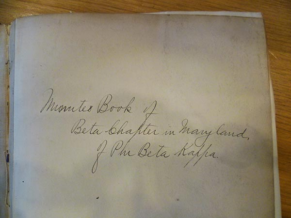 Handwritten meeting minutes from the original Phi Beta Kappa record book